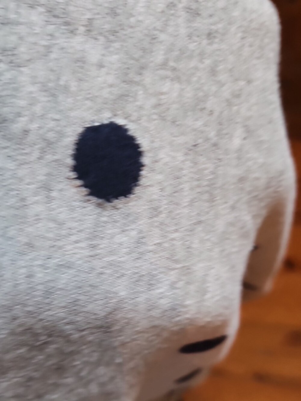 Banana Republic Gray Supersoft Cotton Crewneck Sweater with Navy Polka Dots, L - Picture 3 of 4
